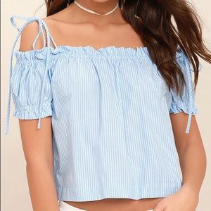 Seaway Blue and White Striped Off-the-Shoulder Top